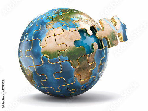 Illustration: Concept of Globalization. Earth puzzle. 3d Concept of Globalization. Earth puzzle. 3d