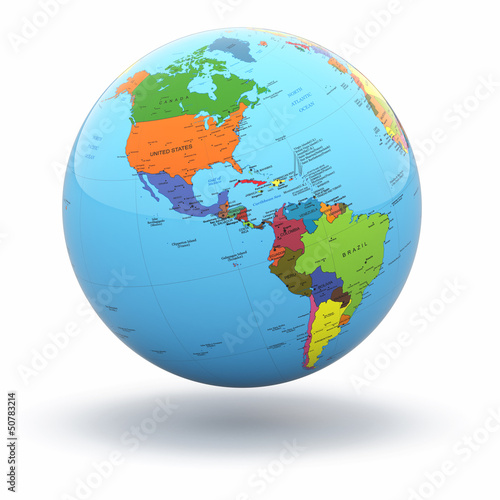 Illustration: Political world globe on white background. 3d Political world globe on white background. 3d