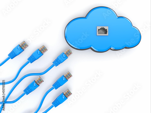 Illustration: Cloud computing concept. Rj-45 plugs on white background. Cloud computing concept. Rj-45 plugs on white background.