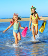 Children playing on  beach.