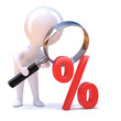 Little man magnifies the Percent symbol