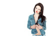 Sexy winking woman in jeans