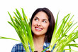 Foto: Gardening woman with plant. Gardening woman with plant.