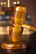 Law theme, mallet of judge, wooden gavel 