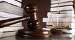 Judges wooden gavel and law books 