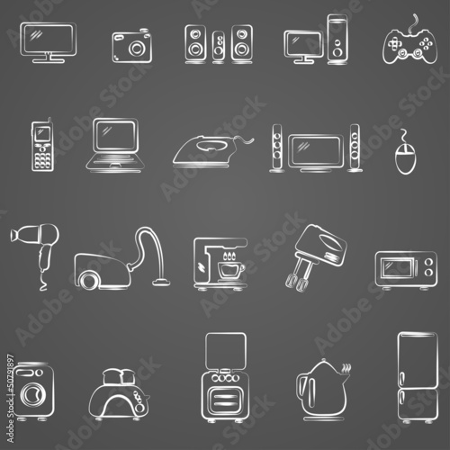 Vector: Home appliances drawing icon set Home appliances drawing icon set