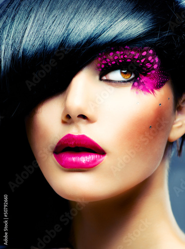 Photo: Fashion Brunette Model Portrait. Hairstyle Fashion Brunette Model Portrait. Hairstyle