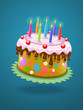 birthday cake with chocolate creme and burning candles - eps10