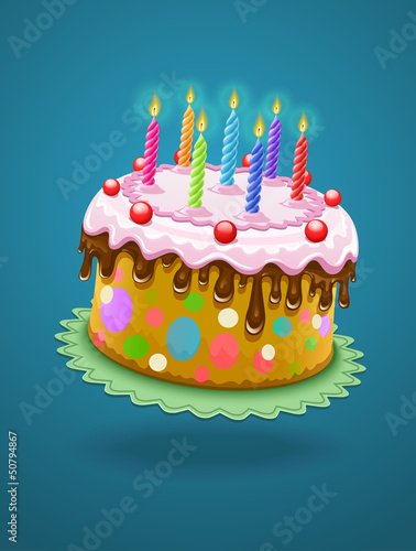 Vector: birthday cake with chocolate creme and burning candles - eps10 birthday cake with chocolate creme and burning candles - eps10