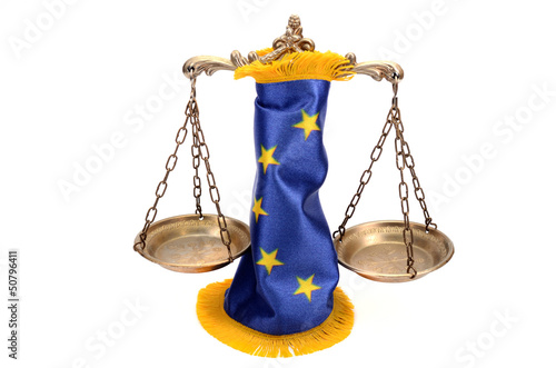 Photo: Scales of Justice and European union flag Scales of Justice and European union flag