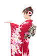 Beautiful kimono woman on white background