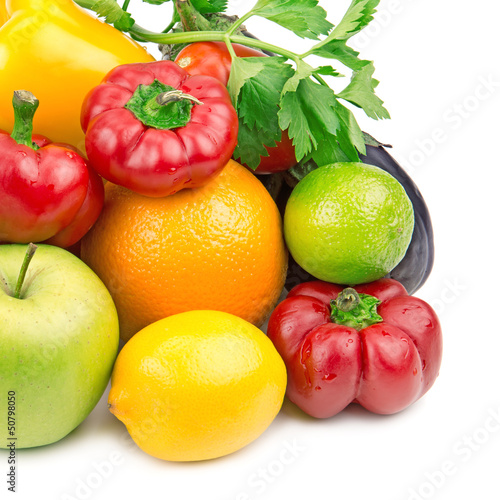 Photo: fruits and vegetables isolated on white background fruits and vegetables isolated on white background