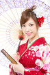 Beautiful kimono woman on white background