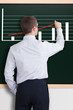 young businessman drawing a trend business chart in a blackboard