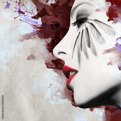 Nowoczesny obraz na płótnie Beautiful woman profile with grunge background