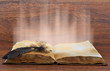 Old open book with light