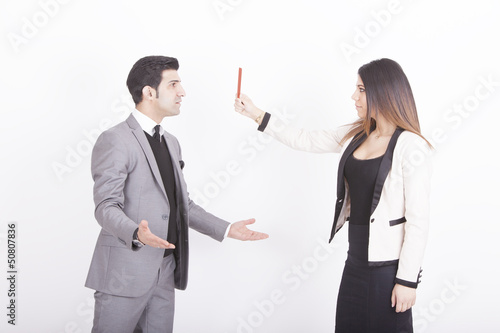 Photo: business woman showing executive red card business woman showing executive red card