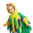 Kind mit Kostüm als Papagei zu Karneval