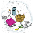 still life with basket and letter in a bottle