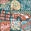 Vintage racing cars patchwork vector wallpaper