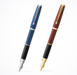 Vector two Fountain pens isolated gold and silver