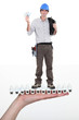 Electrician holding coil of wiring and cash