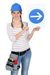 Woman with a one way sign