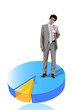 Businessman standing on 3d pie-chart