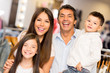 Happy family in a clothing store