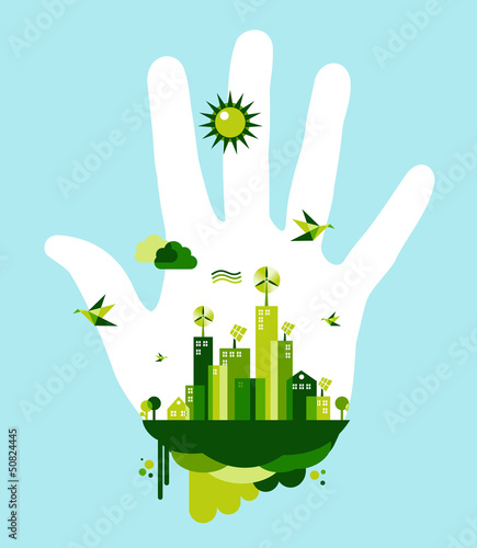 Vector: Go green city hand concept Go green city hand concept
