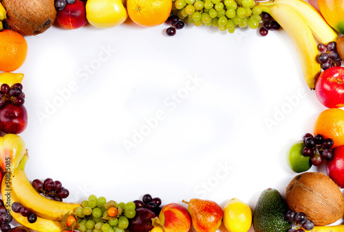 Photo: Border or frame of colorful fruits. Border or frame of colorful fruits.