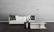 Modern white couch in front of colorful wall | 3d interior