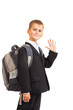 Photo: Schoolboy sitting on books Schoolboy sitting on books