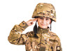 Saluting soldier. Young boy