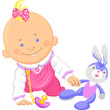 Vector: Vector cute baby girl playing with a toy rabbit Vector cute baby girl playing with a toy rabbit