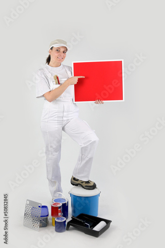 Photo: Painter with a blank board Painter with a blank board