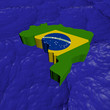 Brazil map flag in abstract ocean illustration