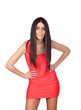 Brunette girl with a red dress