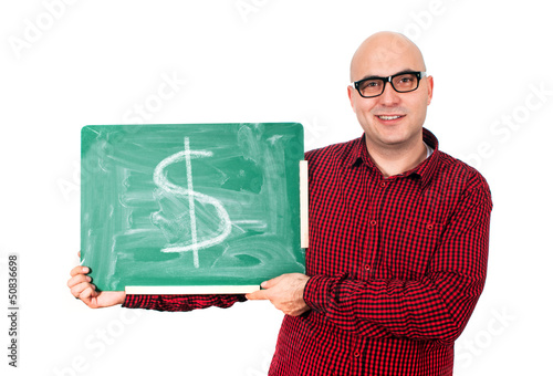 Photo: Man with dollar sign on a chalkboard Man with dollar sign on a chalkboard