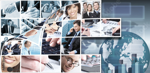 Photo: Business team collage background. Business team collage background.