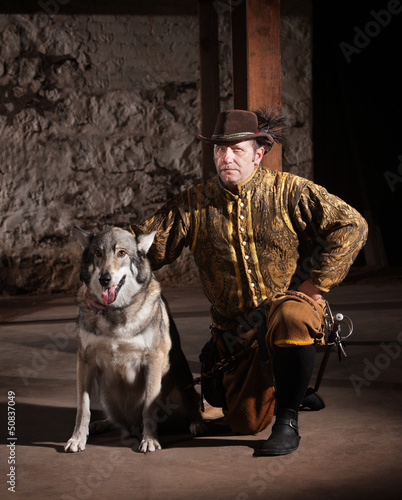 Photo: Serious Medieval Man with Dog Serious Medieval Man with Dog
