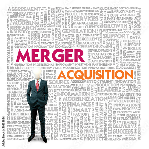 Illustration: Business word cloud for business and finance concept, Merger Business word cloud for business and finance concept, Merger