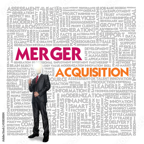 Illustration: Business word cloud for business and finance concept, Merger Business word cloud for business and finance concept, Merger
