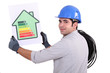 Electrician with an energy rating card