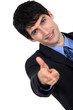 Man with finger pointing forward