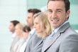 Business people lined up