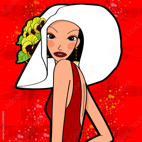 Vector: model wearing big hat model wearing big hat