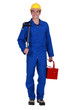 A manual worker carrying a toolbox.