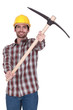 Tradesman holding up a pickaxe
