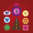 Woman silhouette  with the symbols of seven chakras